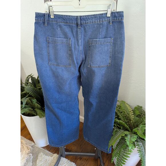 Women's Trendy High Waisted Wide Leg Baggy Ankle Denim Pants Sz XL - Picture 3 of 10